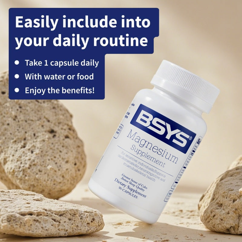 BSYS Magnesium Supplements – Sleep, Muscle & Stress Support | 1/2/3 Bottles